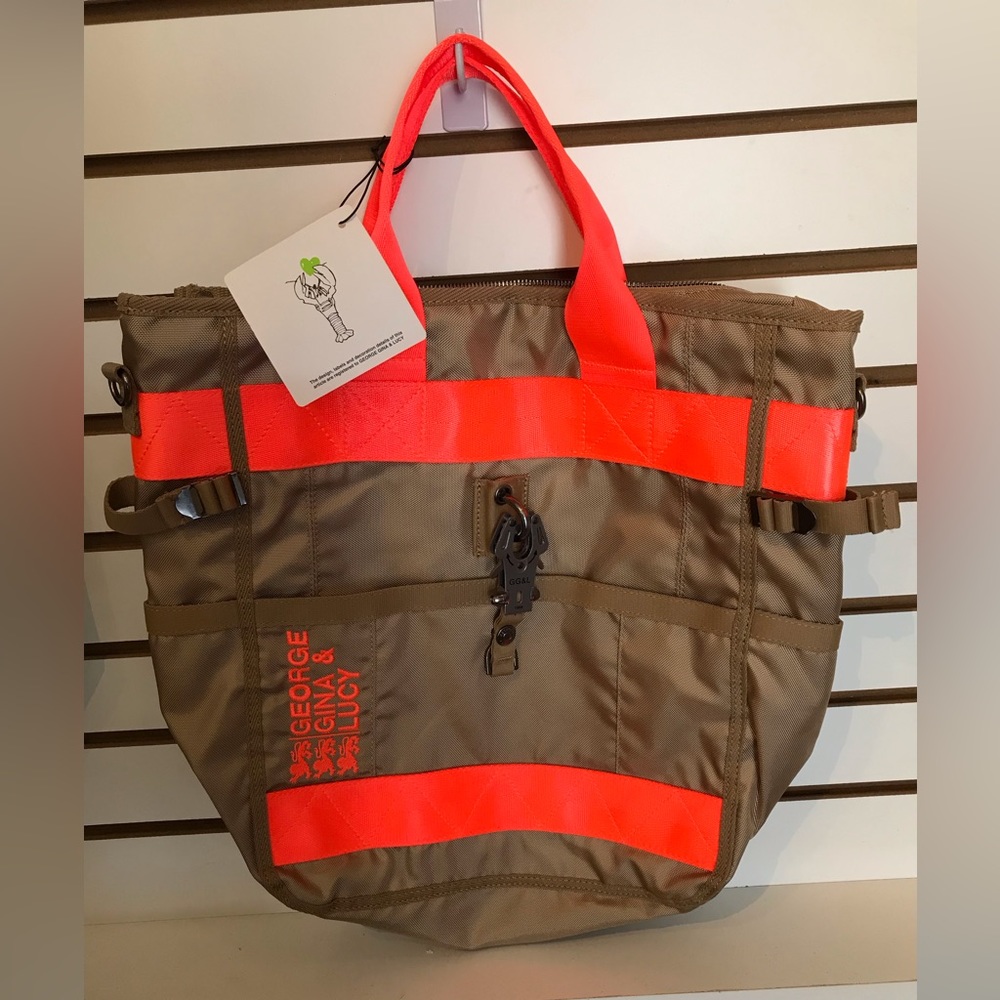 George Gina & Lucy Annie How Good Tote in Tan & Neon Orange NWT